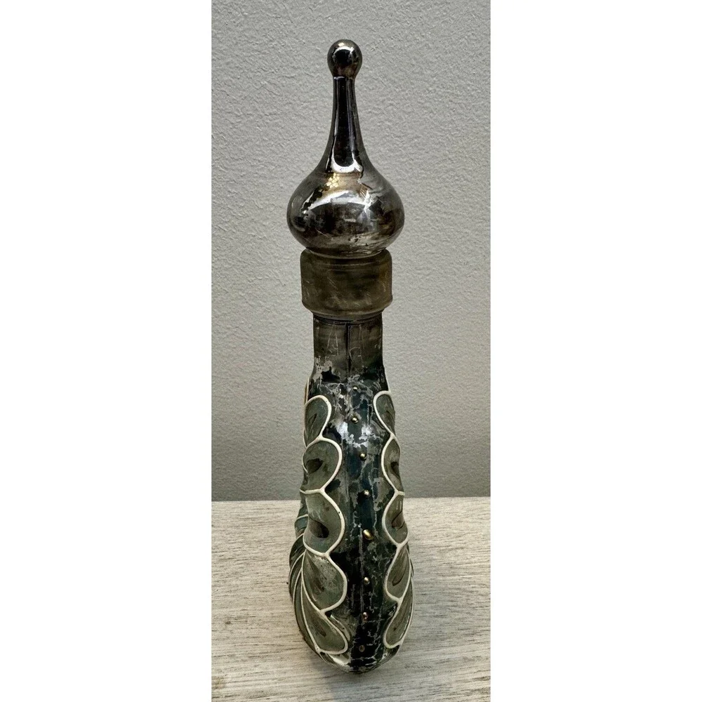 Vtg Italian Empoli Blue Silver Glass Vanity Bottle 9